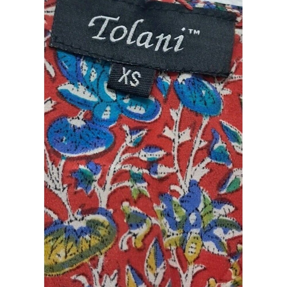 Tolani Tunic Top Women's XS Red Silk Colorful Floral Tassel‎ 3/4 Sleeve Boho - Picture 3 of 13